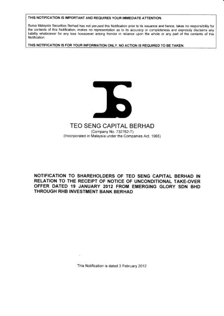 TEO SENG CAPITAL BERHAD