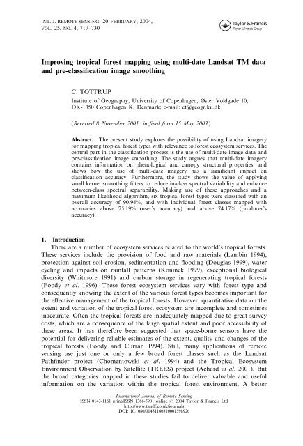 Improving tropical forest mapping using multi-date Landsat TM data ...