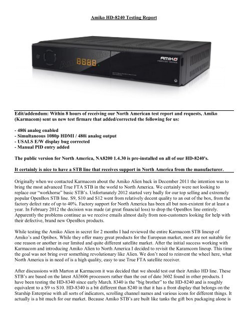 Amiko HD-8240 Testing Report - Amiko Alien SHD-8900 USA ...