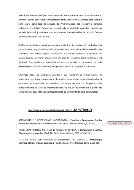 EXAME DE SELEÃÃO MESTRADO 2012 - Faculdade de Odontologia