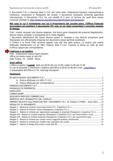 Regolamento Iscrizione cavalli ai ruoli FEI 2011 - FISE Toscana