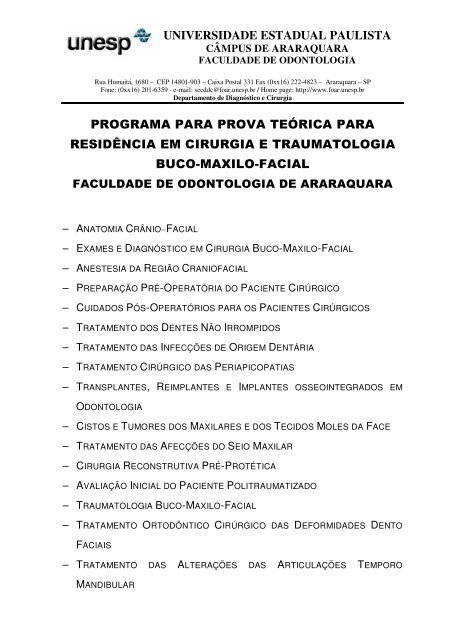 Programa e Bibliografia - Faculdade de Odontologia - Unesp