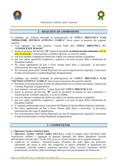 operatori tecnici attivita' ludica tecnici attivita' ludica - FISE Liguria