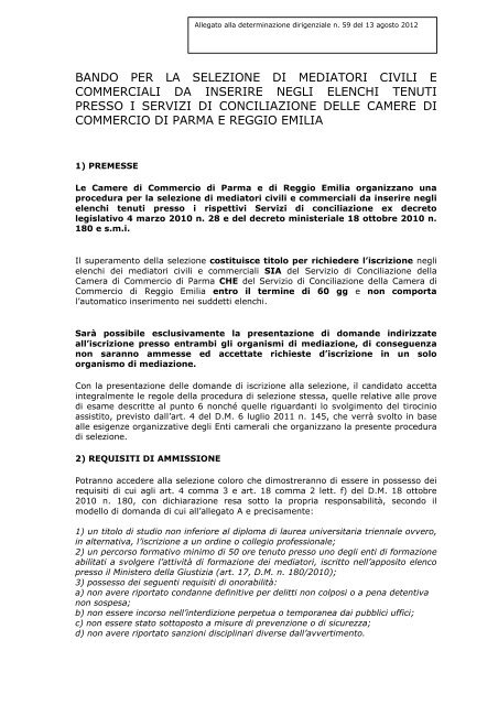 Bando Di Selezione In Formato Pdf Camera Di Commercio Di Parma