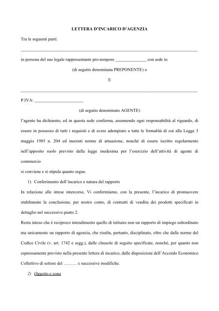 Lettera recesso preponente