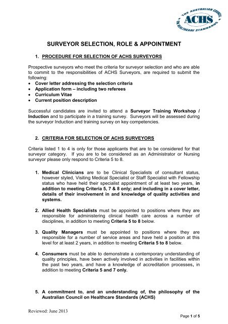 Roles And Responsibilities Of Achs Surveyors - Australian Council On ...