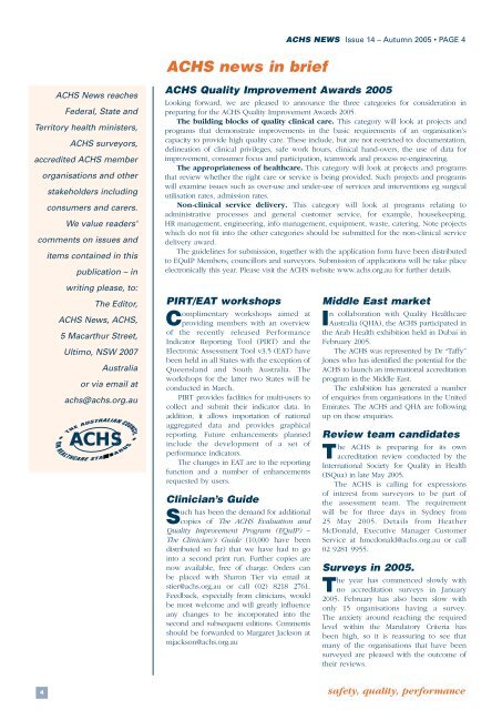 ACHS NEWS - Australian Council on Healthcare Standards