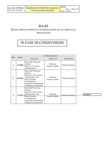 DA.03 IN FASE DI CONDIVISIONE - Azienda USL 3 Pistoia