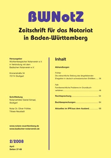 BWNotZ 2/2008 - Württembergischer Notarverein e.V.