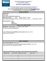 Sample pre-clinic questionnaire - Paediatric Integrated Cancer Service