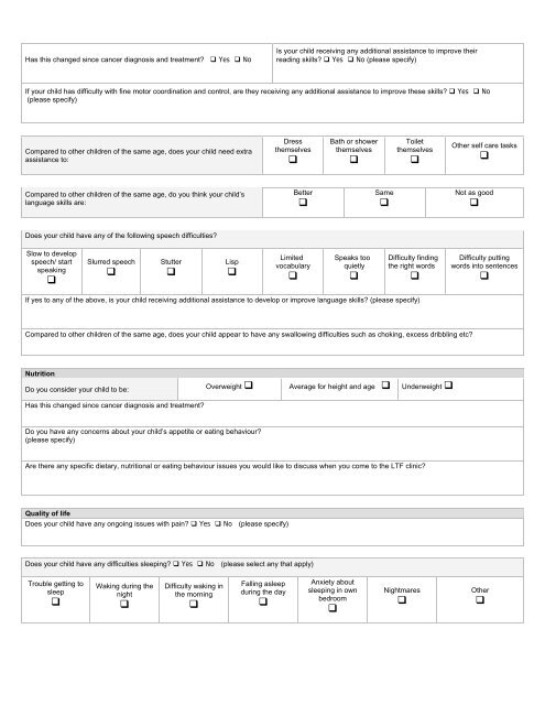 Long Term Follow-up pre-clinic questionnaire