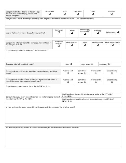 Long Term Follow-up pre-clinic questionnaire