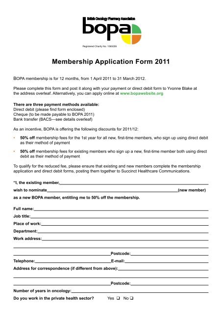 Membership Application Form 2011 - BOPA