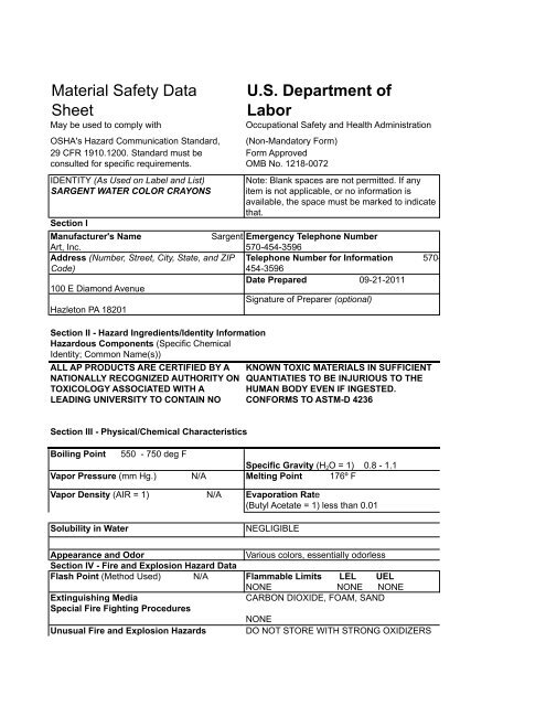 MSDS - Sargent Art