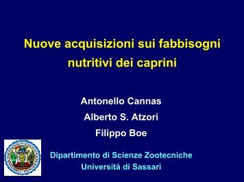 Nuove acquisizioni sui fabbisogni nutritivi dei caprini - Scienze ...