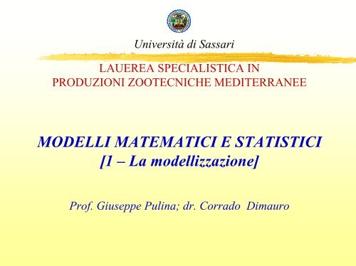 I modelli matematici dinamici - Scienze Zootecniche