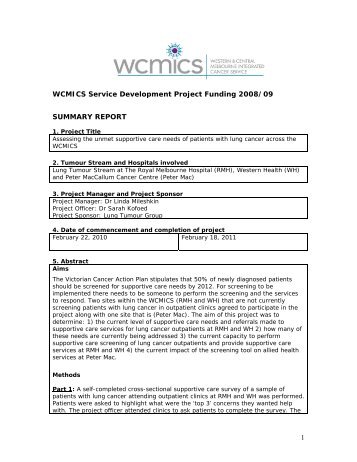 Assessing the unmet supportive care needs of patients with ... - wcmics