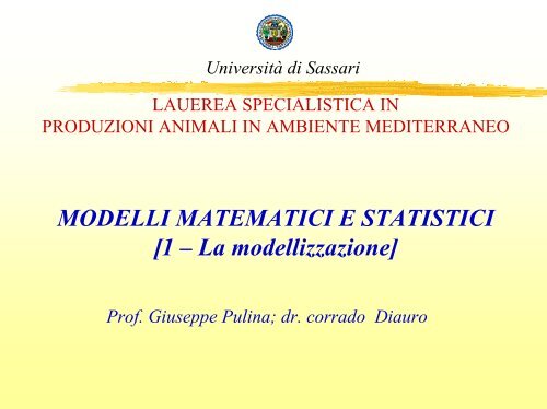 I modelli matematici dinamici - Scienze Zootecniche