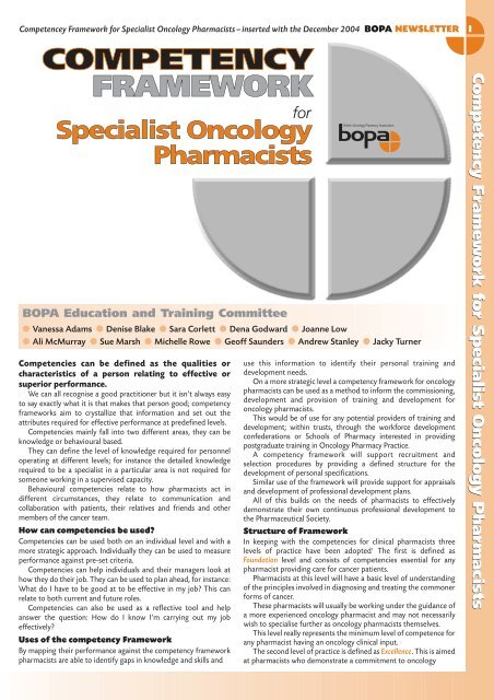 Competency Framework for Specialist Oncology ... - BOPA