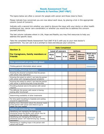 Needs Assessment Tool Patients & Families [NAT-P&F] - CareSearch