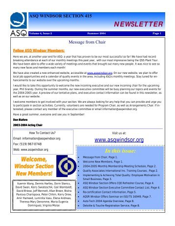NEWSLETTER - ASQWINDSOR.CA | Section 415