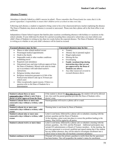 Parent & Student Handbook - Independence Charter School