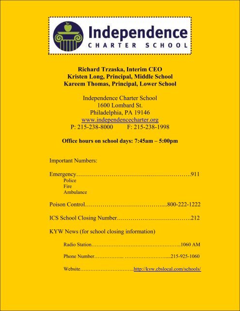 Parent & Student Handbook - Independence Charter School