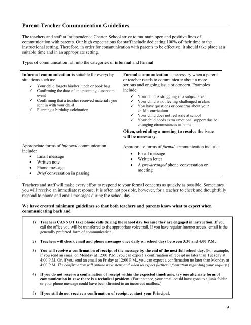 Parent & Student Handbook - Independence Charter School