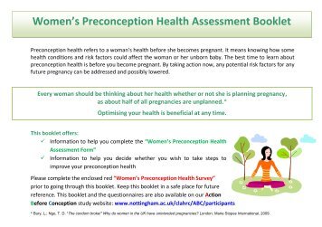 Women's Preconception Health Assessment Booklet - CLAHRC-NDL