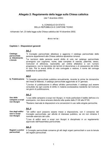 Regolamento della legge sulla Chiesa cattolica - Parrocchia di Ascona