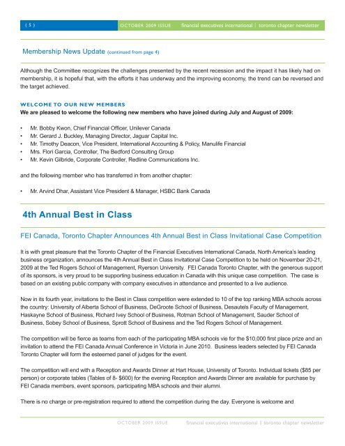 Fall 2009 Toronto Chapter Newsletter - FEI Canada