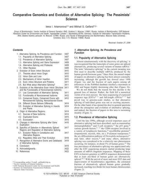 Comparative Genomics and Evolution of Alternative Splicing: The ...