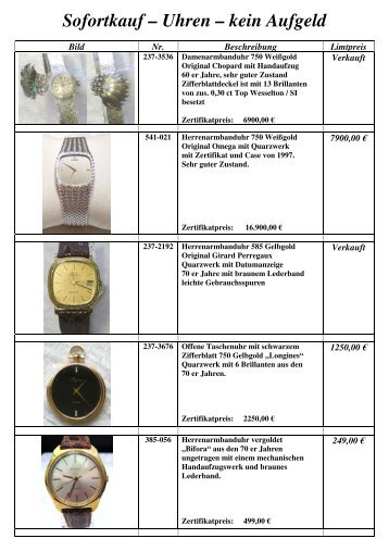 Sofortkauf â€“ Uhren â€“ kein Aufgeld - Auktionshaus St. Peter-Ording