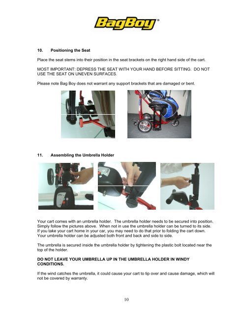 Bag Boy Electric Cart Manual rev2 - Bag Boy Company