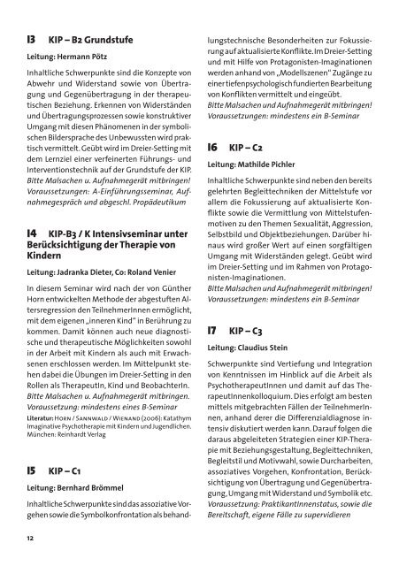 Radkersburg 2013, Seminarprogramm - ÃGATAP