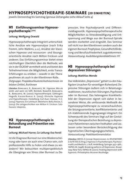 Radkersburg 2013, Seminarprogramm - ÃGATAP