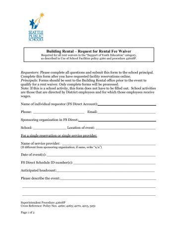 Rent Waiver Form - Seattle Public Schools