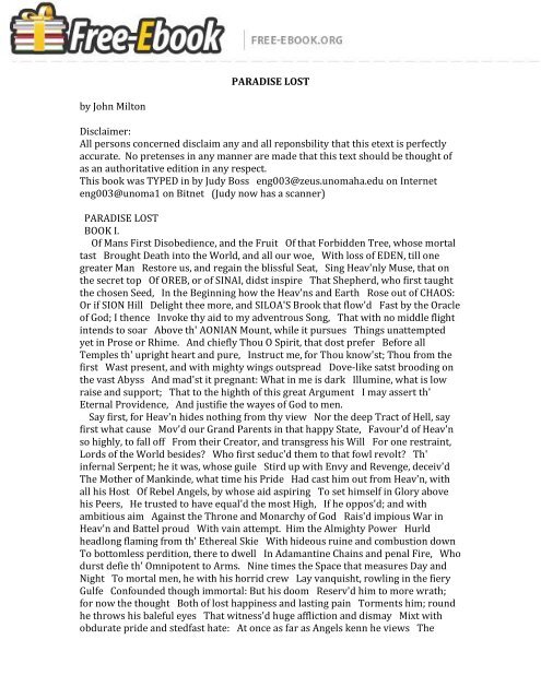 Paradise Lost By John Milton Disclaimer All Ebookoutpost
