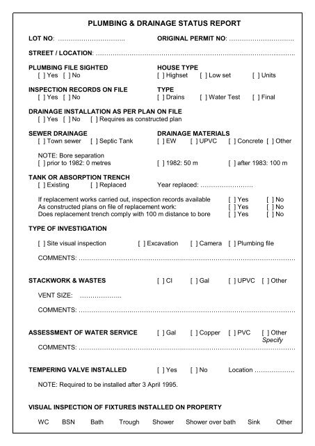 plumbing & drainage status report - Land and Planning Services