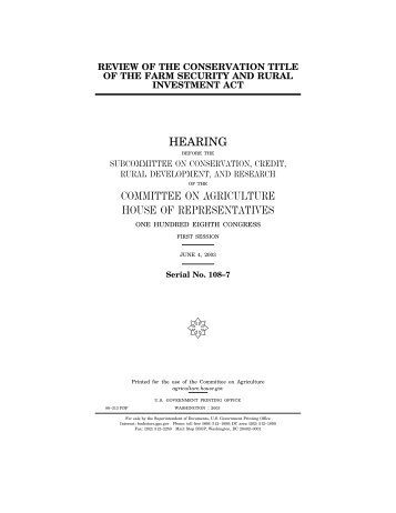 June 4, 2003 - Committee on Agriculture - House of Representatives