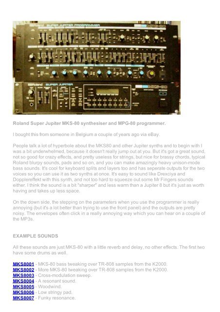 Roland Super Jupiter MKS-80 synthesiser and MPG-80 programmer ...