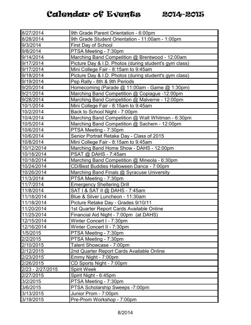 Calendar of Events - Levittown Public Schools