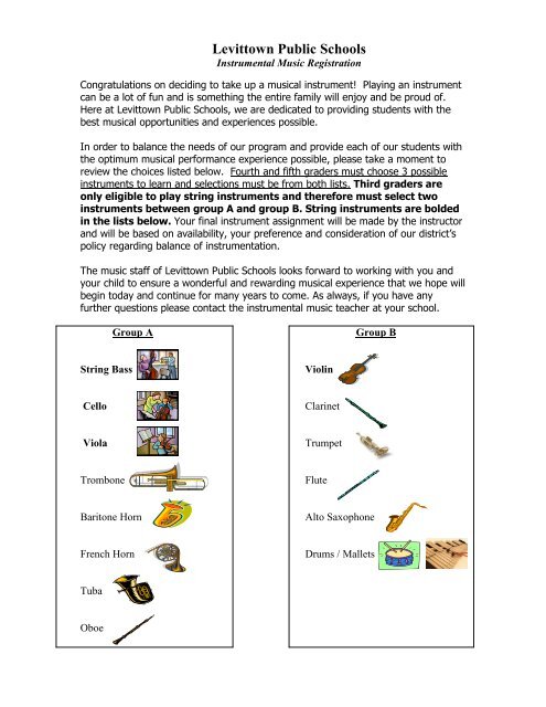 Instrumental Music Registration Form - Levittown Public Schools