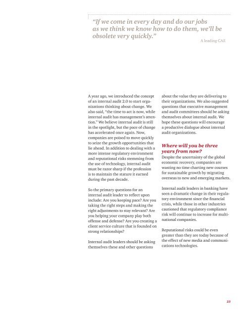 2011 State of the Internal Audit Profession Study - PwC