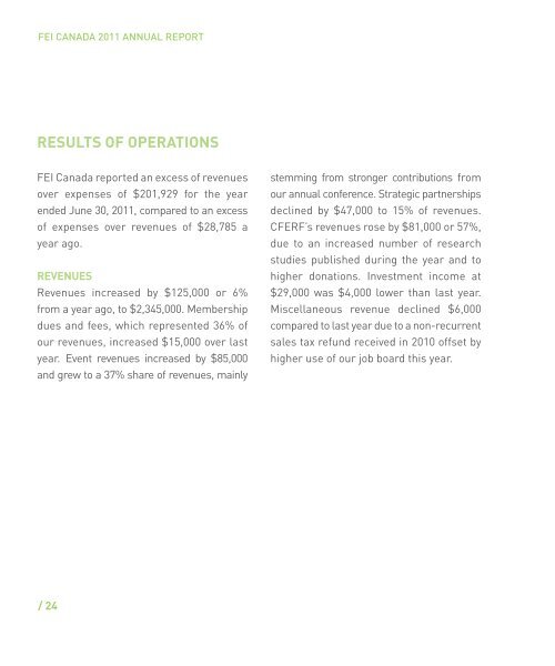 FEI CANADA 2011 ANNUAL REPORT