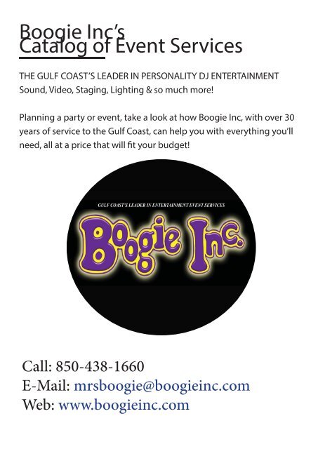 Boogie Inc’s Catalog of Event Services -Schools