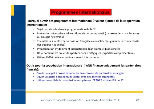 Présentation de la programmation 2012 de l'ANR en Biologie-Santé