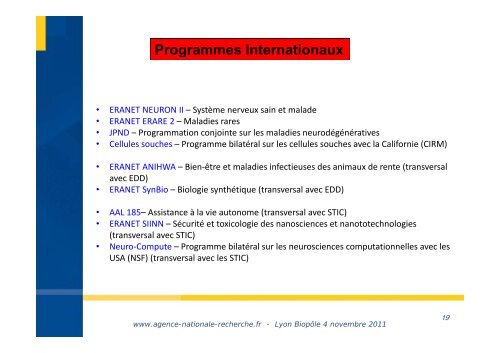 Présentation de la programmation 2012 de l'ANR en Biologie-Santé