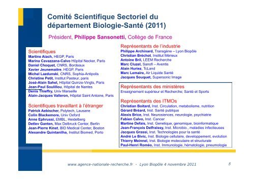 Présentation de la programmation 2012 de l'ANR en Biologie-Santé