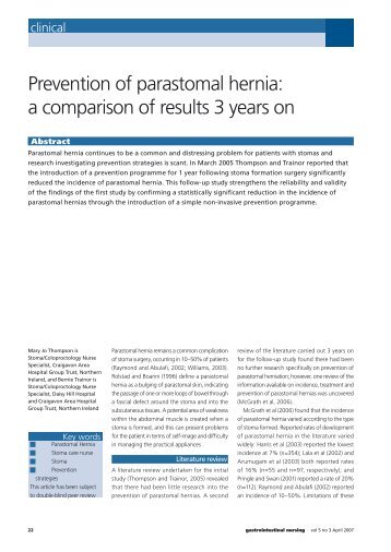 Prevention of parastomal hernia: a comparison of results 3 years on